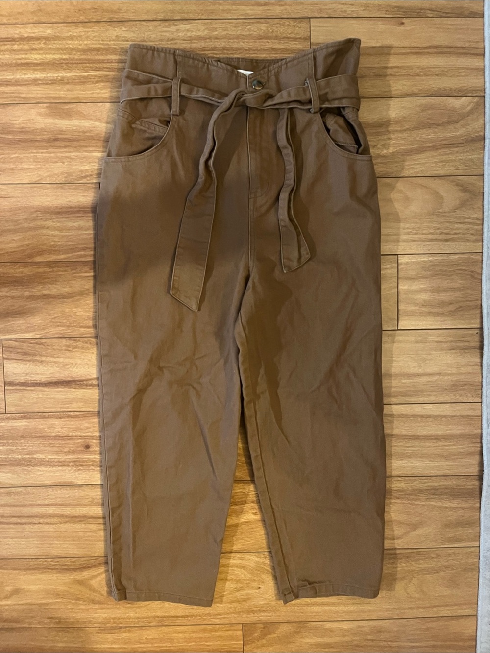 Astr Brown Paperbag Waist Tie-Belt Chinos
